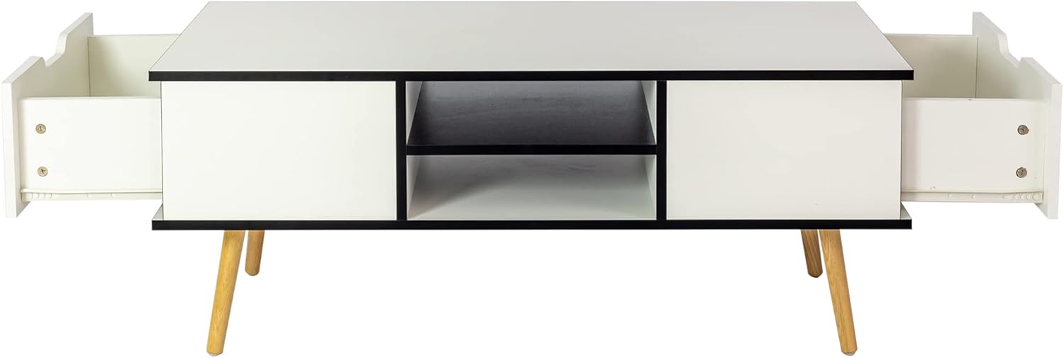Mesa auxiliar para sala de estar, mesa de computadora con 2 cajones, mesa de soporte de TV con compartimento oculto y estante de almacenamiento para