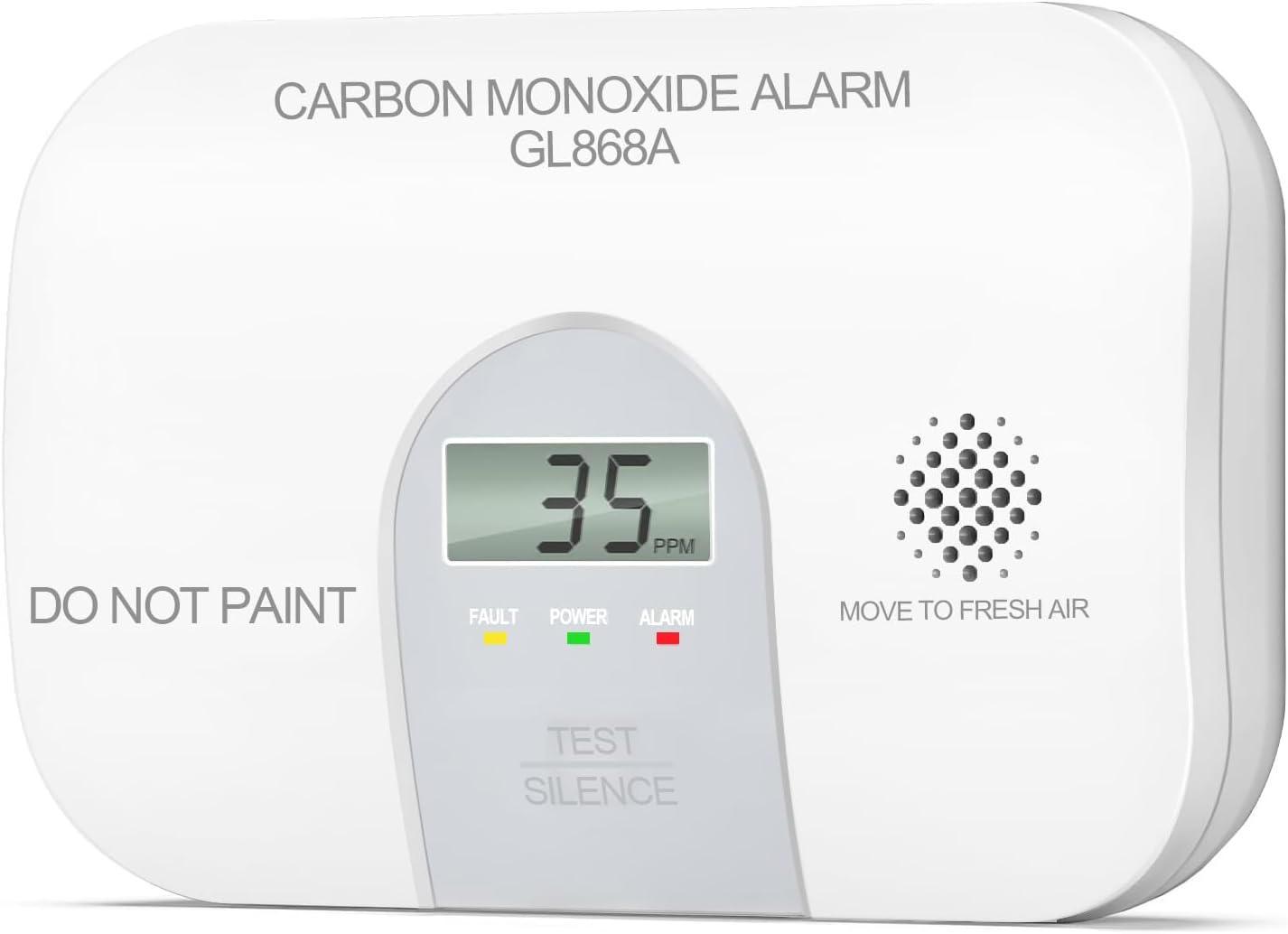 Glocusafety Detectores de monóxido de carbono que funcionan con pilas, detector de CO de 10 años de vida, pantalla de monitoreo digital con luz de