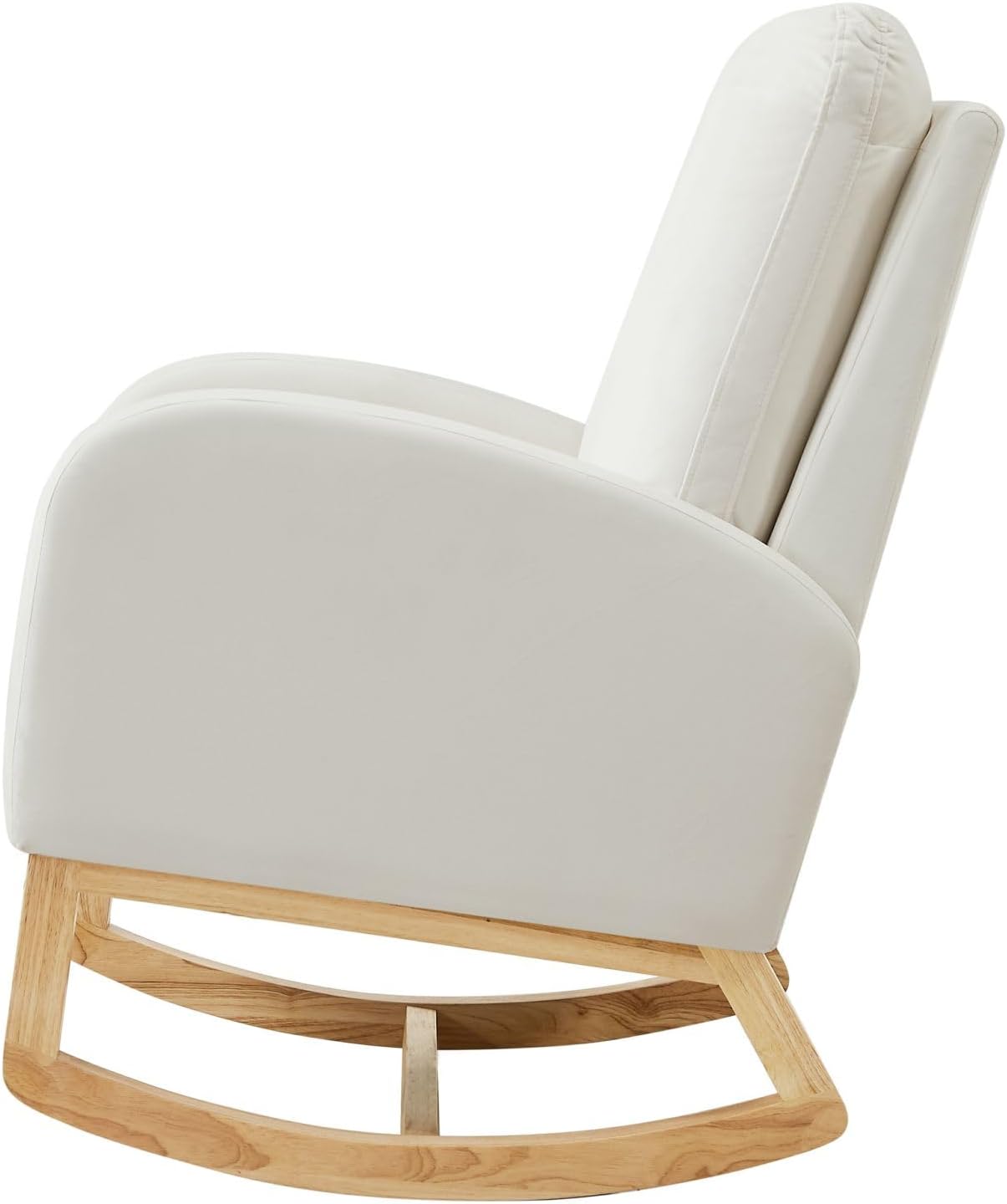 Mecedora tapizada  Mecedora de respaldo alto para guardería con marco de madera y bolsillo lateral  Silla deslizante acolchada  Silla mecedora de