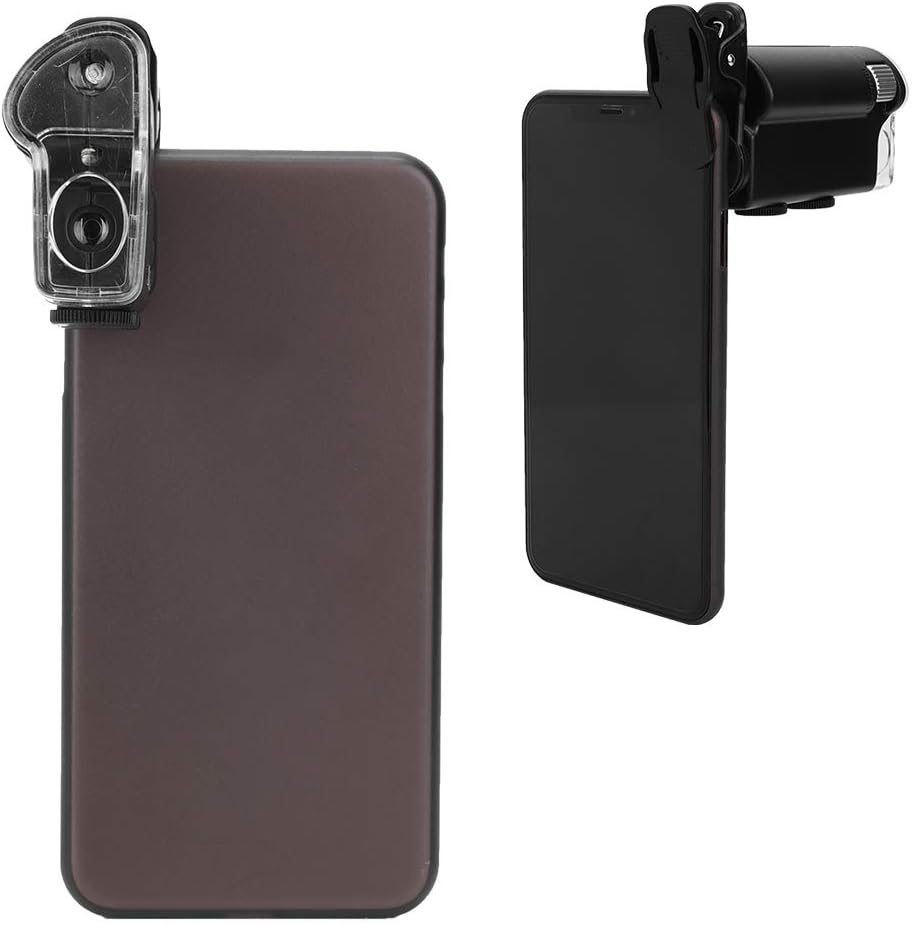 Microscopio de clip 60-100X con luz LED, lupa portátil, lupa de bolsillo con lente de aumento de bolsillo para teléfonos móviles universales,