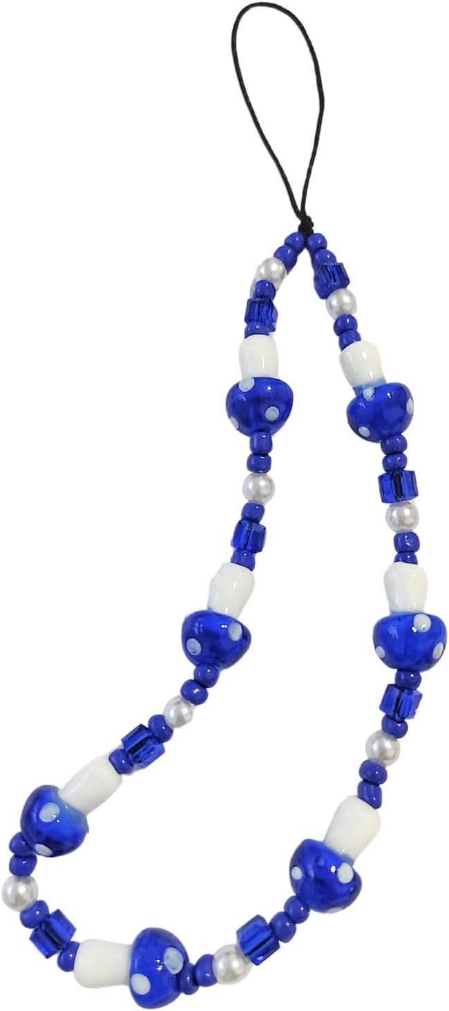 1  2 unidades de cordón con cuentas de hongos azulrojoverde para teléfono, accesorios estéticos, correa de muñeca dulce, cadena antipérdida para