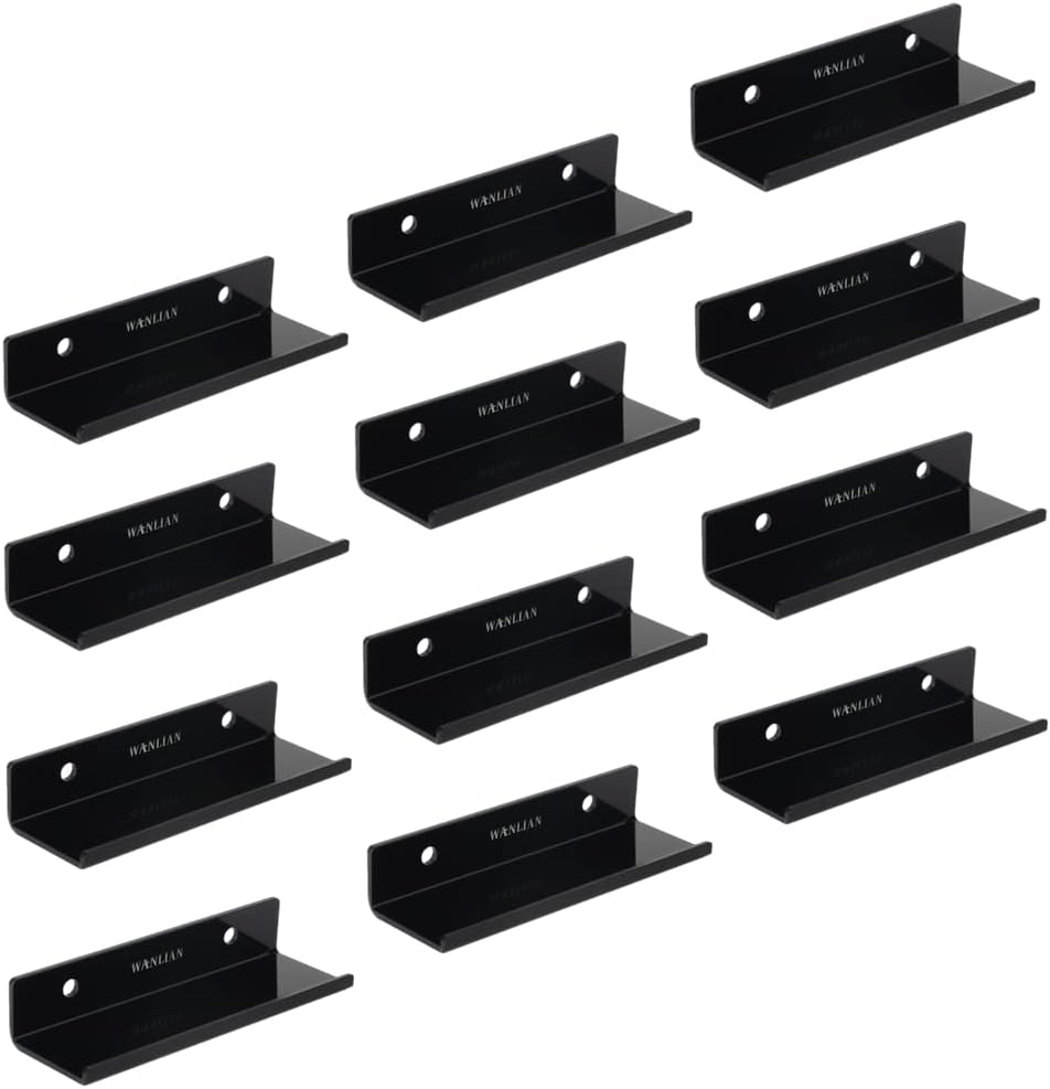 WANLIAN Estante de pared para discos de vinilo, paquete de 12 soportes para discos de vinilo acrílico, soporte de exhibición para álbumes LP (negro)