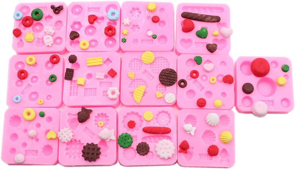 13Pes Mini Moldes de Silicona para DIY Pastel Fondant Galletas Pudín de Azúcar Caramelos Duros Dulces Postre Vela Decoración