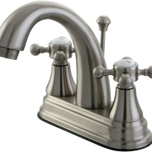 Kingston Brass KS7618BX – Grifo de lavabo vintage inglés con ventana emergente de latón, 4 pulgadas, níquel cepillado Kingston Brass KS7618BX – Grifo de lavabo vintage inglés con ventana emergente de latón, 4 pulgadas, níquel cepillado