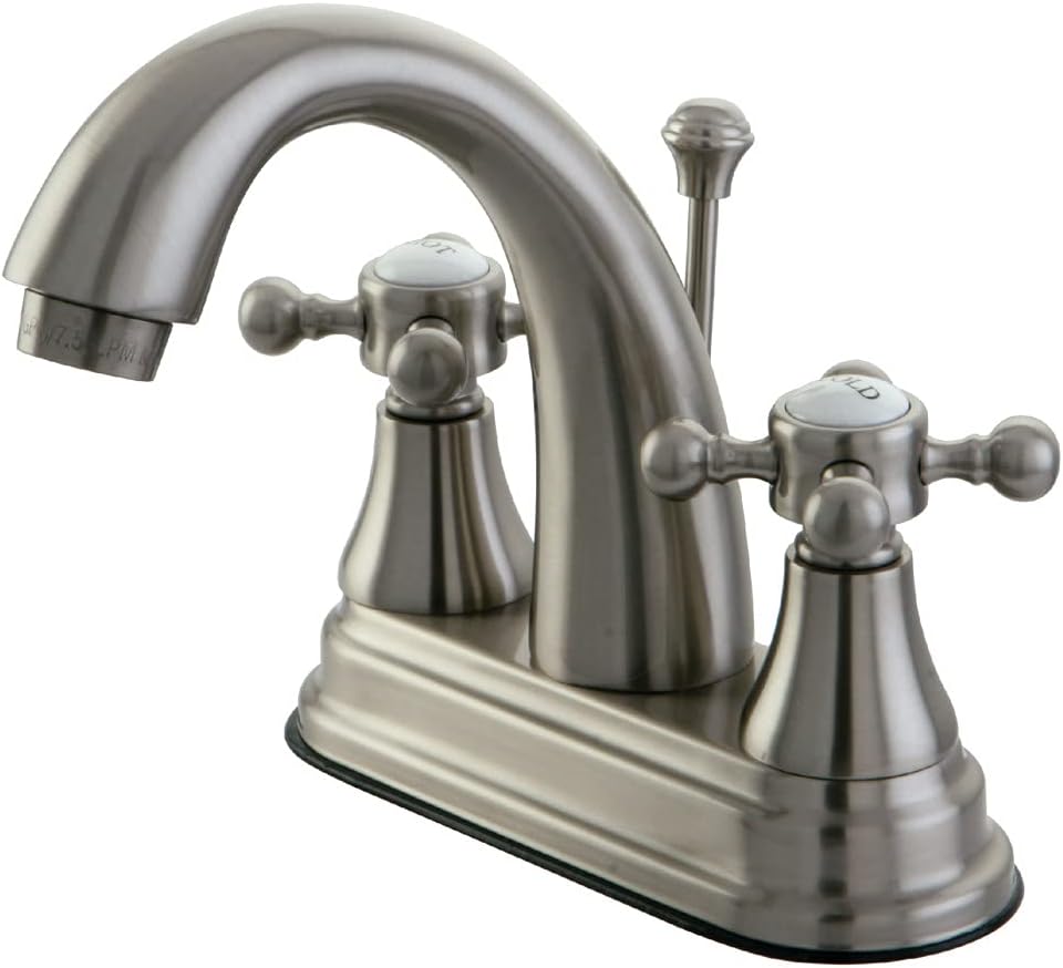 Kingston Brass KS7618BX – Grifo de lavabo vintage inglés con ventana emergente de latón, 4 pulgadas, níquel cepillado