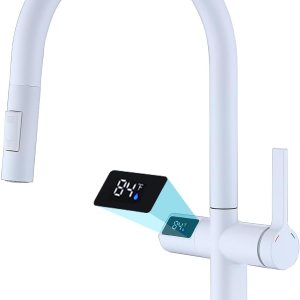 Avola Grifo de fregadero blanco con pantalla de temperatura, grifo de cocina extraíble resistente a la corrosión con pulverizador, grifo de cocina Avola Grifo de fregadero blanco con pantalla de temperatura, grifo de cocina extraíble resistente a la corrosión con pulverizador, grifo de cocina