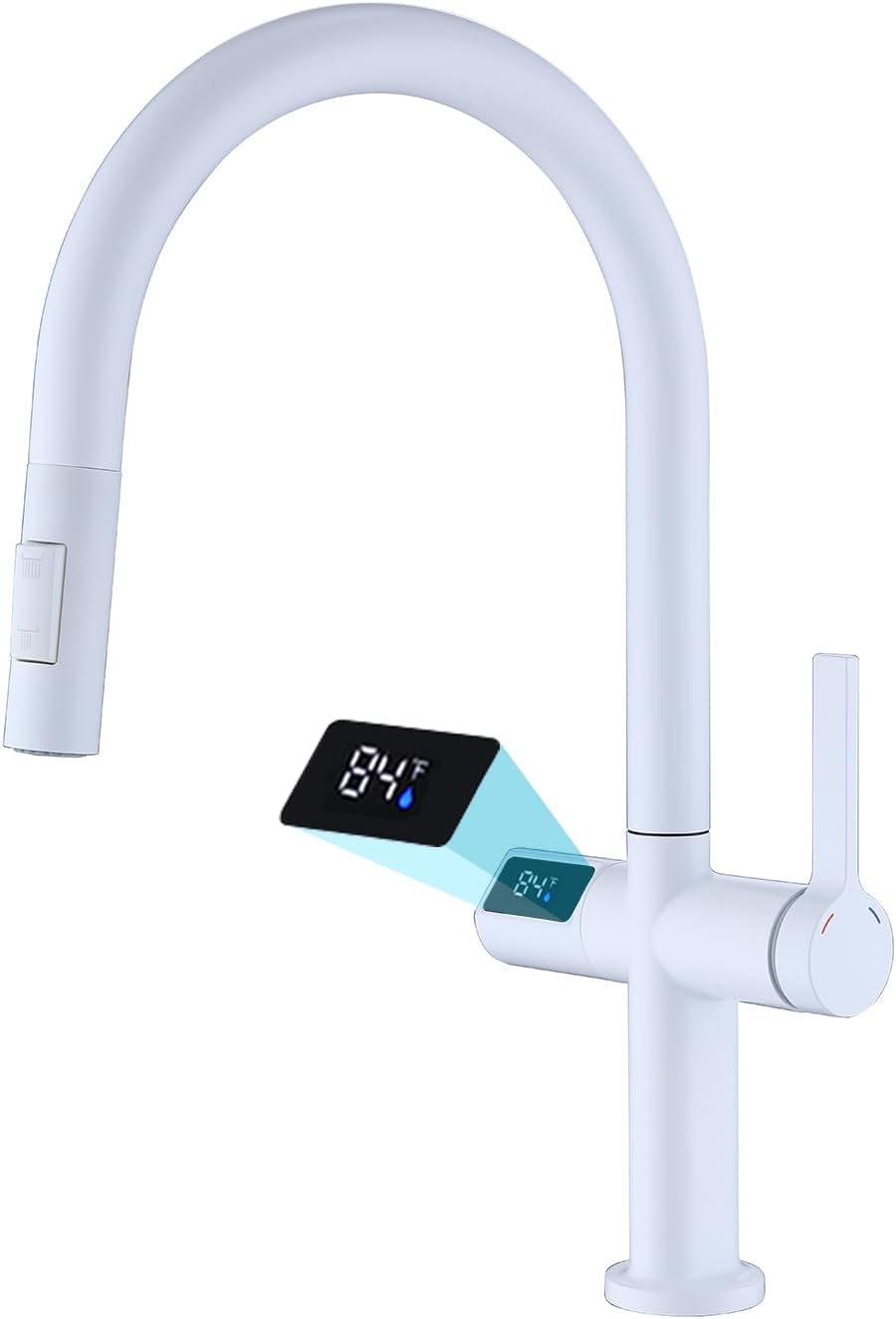 Avola Grifo de fregadero blanco con pantalla de temperatura, grifo de cocina extraíble resistente a la corrosión con pulverizador, grifo de cocina
