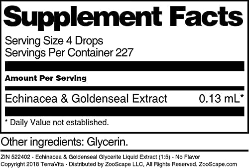Equinácea & Goldenseal glycerite Extracto de líquido (1 5)sin sabor (1oz, Zin 522402), 1 Ounce, 3