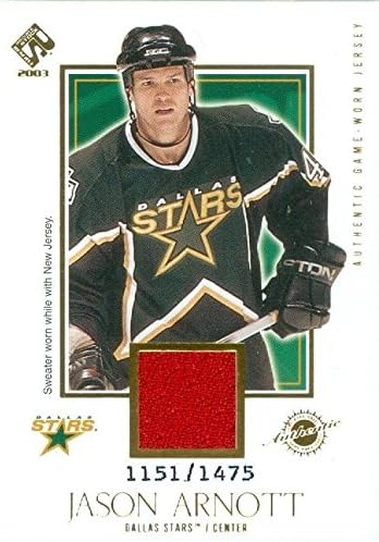 Jason Arnott player worn jersey patch hockey card (Dallas Stars) 2003 Pacific Private Stock #113 LE 11511475