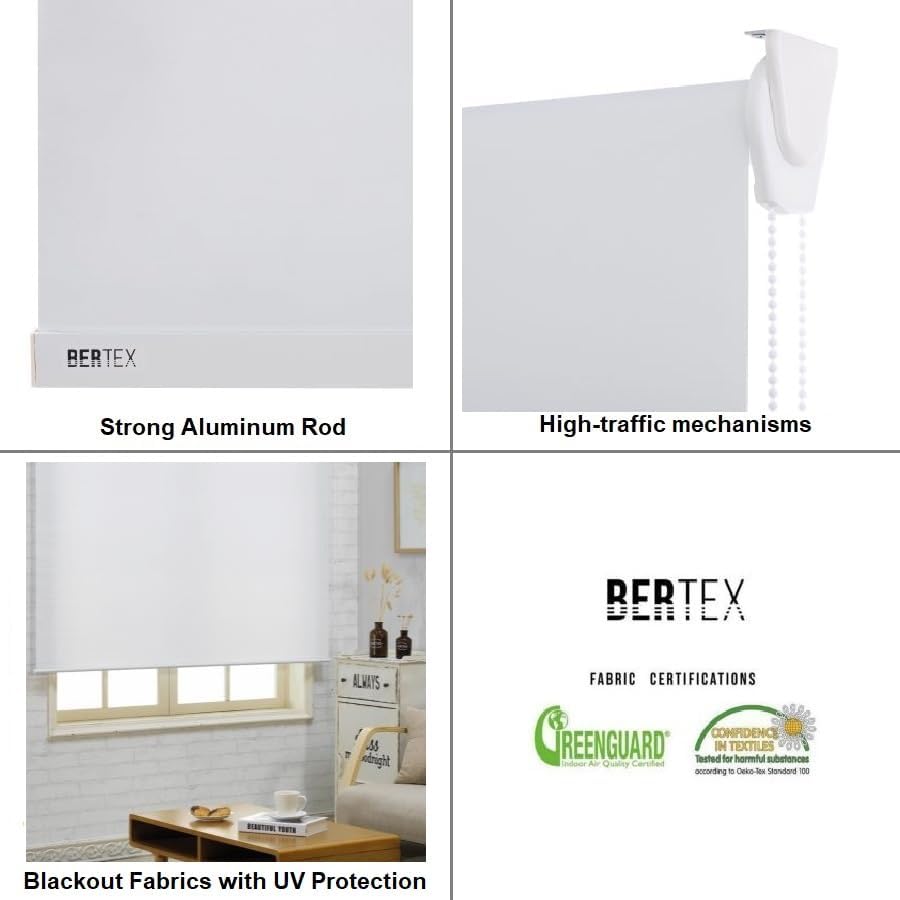 Bertex Persianas enrollables opacas. Tela con aislamiento térmico y protección UV. Fácil de instalar. Elige tu tamaño y color  Compra ahora (blanco)