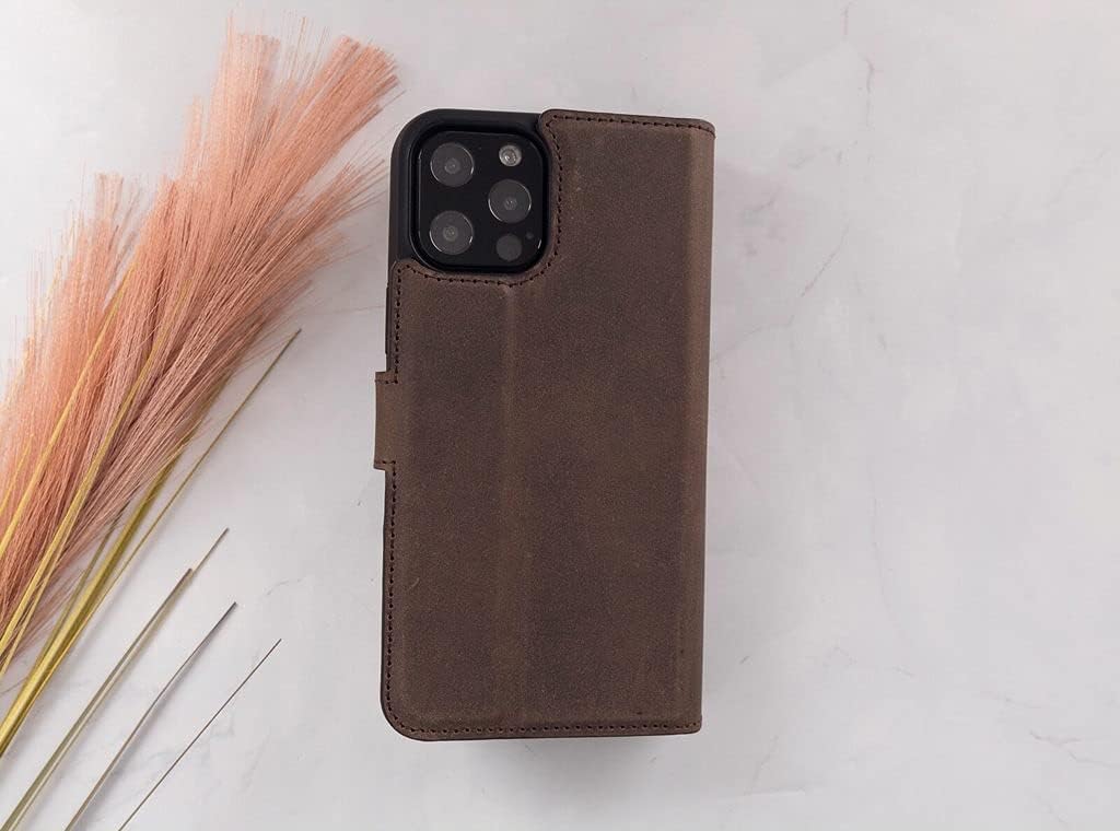 Funda de piel auténtica de alta calidad hecha a mano para iPhone 11 Pro Max de 6.5 pulgadas, tarjetero doble, funda magnética desmontable, función