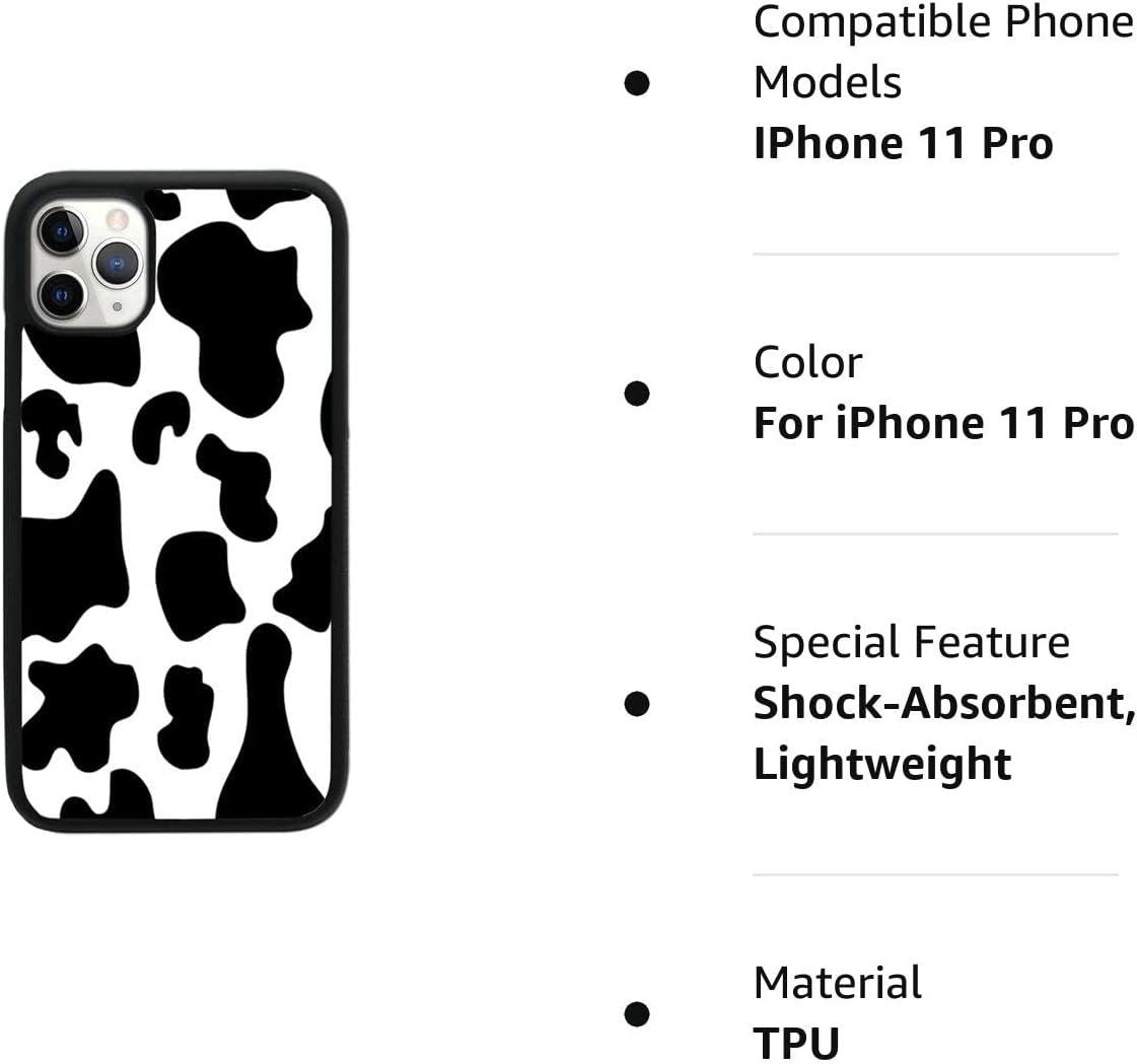 Funda para iPhone 11 Pro – Funda de teléfono con estampado de vaca – Funda de TPU con protección de absorción de impactos