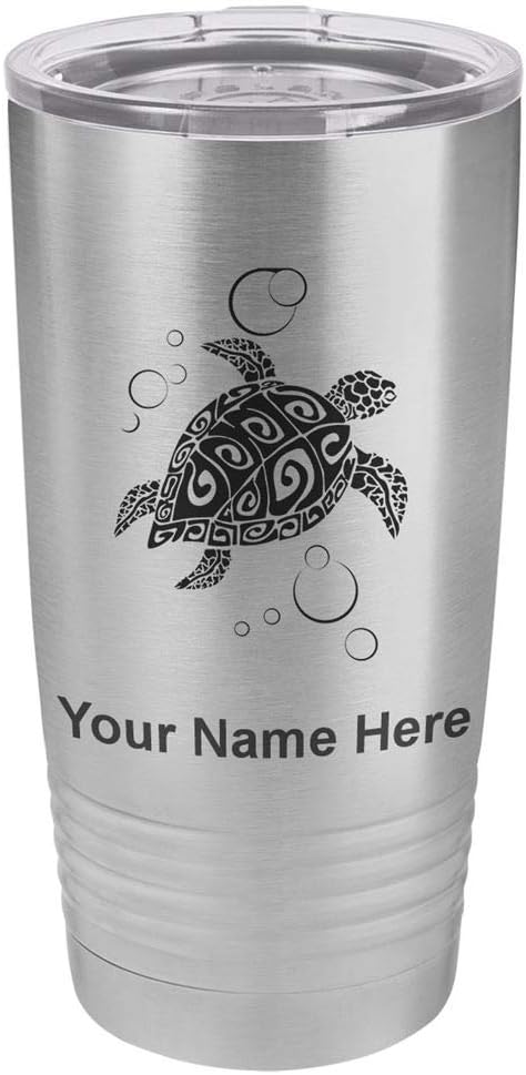 LaserGram Vaso aislado al vacío de 20 onzas, tortuga marina hawaiana, grabado personalizado incluido (acero inoxidable)