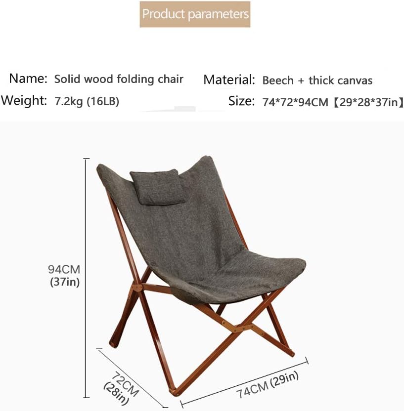 Silla plegable de madera maciza para el almuerzo, silla reclinable portátil de haya con cómodo cojín (sin necesidad de instalar) (soporte de color