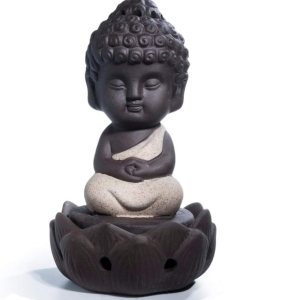 DMtse Lindo Buda de cerámica Zen meditación sentado estatuas de loto estatuas de Buda, quemador de incienso, tablero de cenizas, aromaterapia para DMtse Lindo Buda de cerámica Zen meditación sentado estatuas de loto estatuas de Buda, quemador de incienso, tablero de cenizas, aromaterapia para