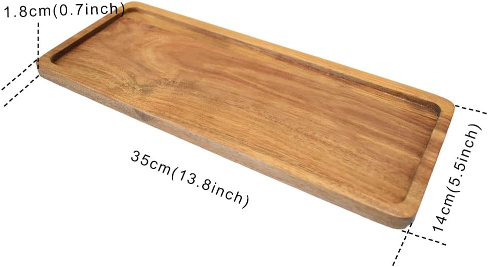 1 paquete de bandejas de madera de acacia (14 x 5.5 pulgadas)  Platos rectangulares para decoración del hogar y alimentos, incluyendo verduras,