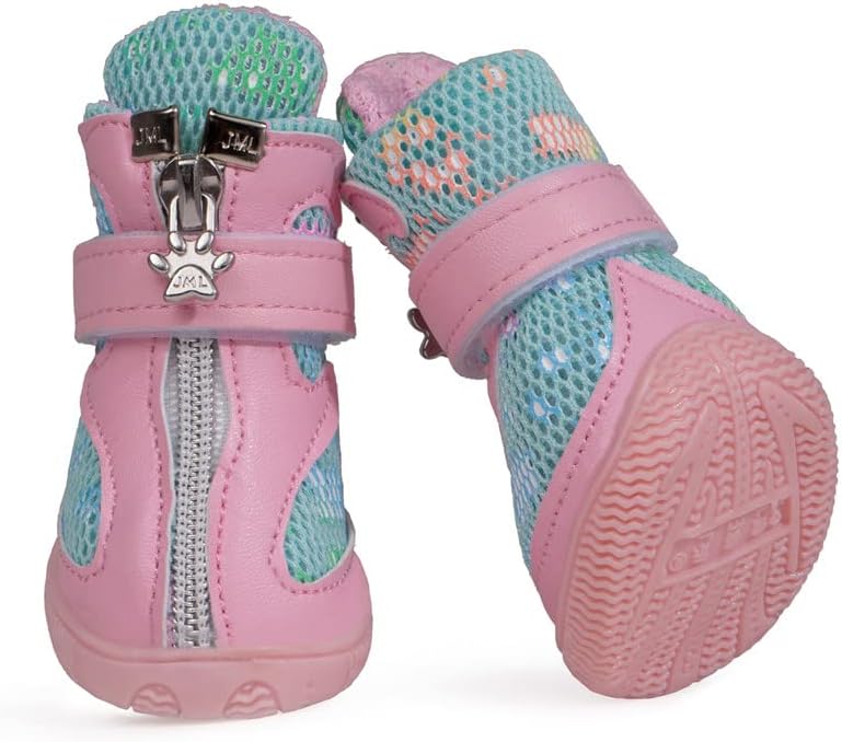 Hdwk&Hped Botas para perros pequeños, zapatos de verano de malla transpirable, elegantes botines de poliuretano rosa con suela de goma