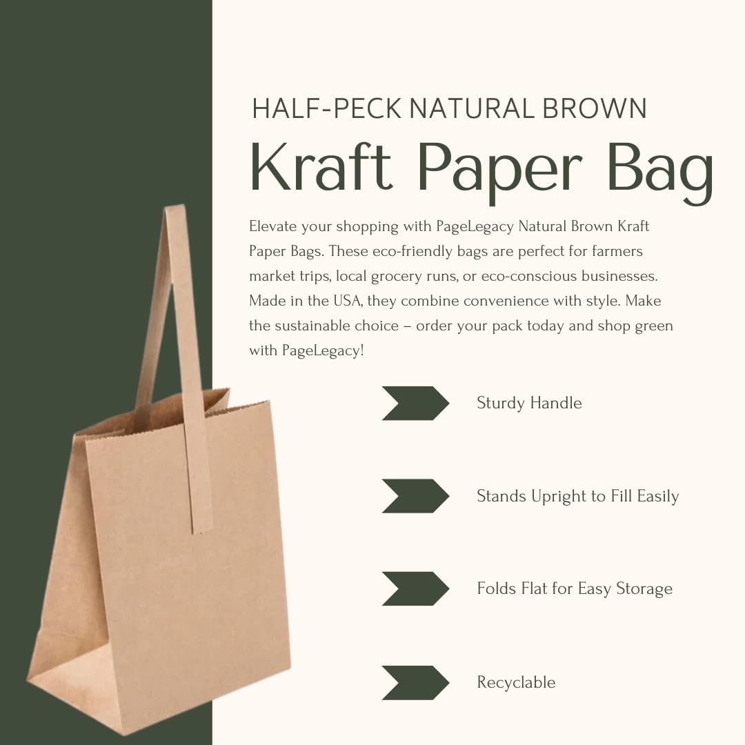 Paquete de 50 bolsas de papel kraft marrón fabricadas en Estados Unidos con asas (6.75 x 4.25 x 8 pulgadas) perfectas para productos de medio punto