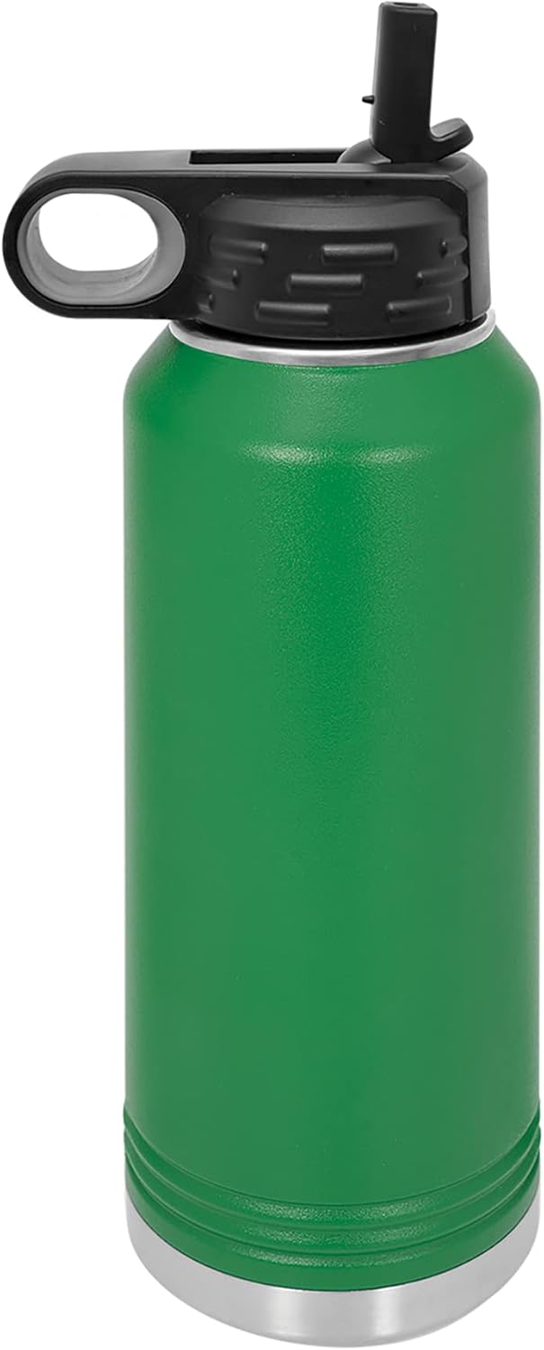 LaserGram Botella de agua de doble pared con tapa abatible de 40 onzas con pajilla, tractor de granja antiguo, grabado personalizado incluido (verde)
