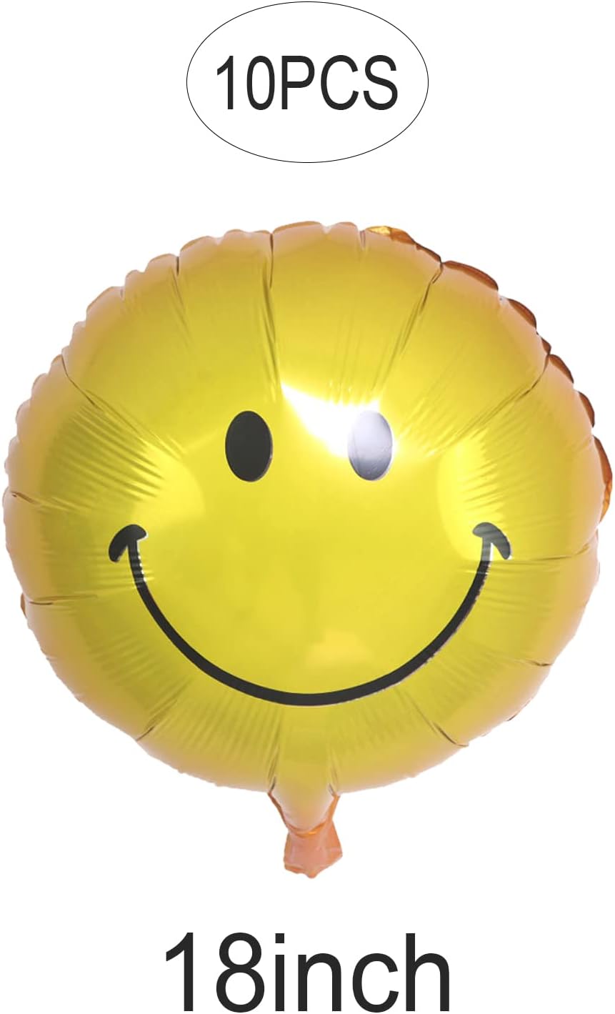 Paquete de 10 globos de papel de aluminio Mylar de cara sonriente de 18 pulgadas para decoraciones de feliz cumpleaños (amarillo)