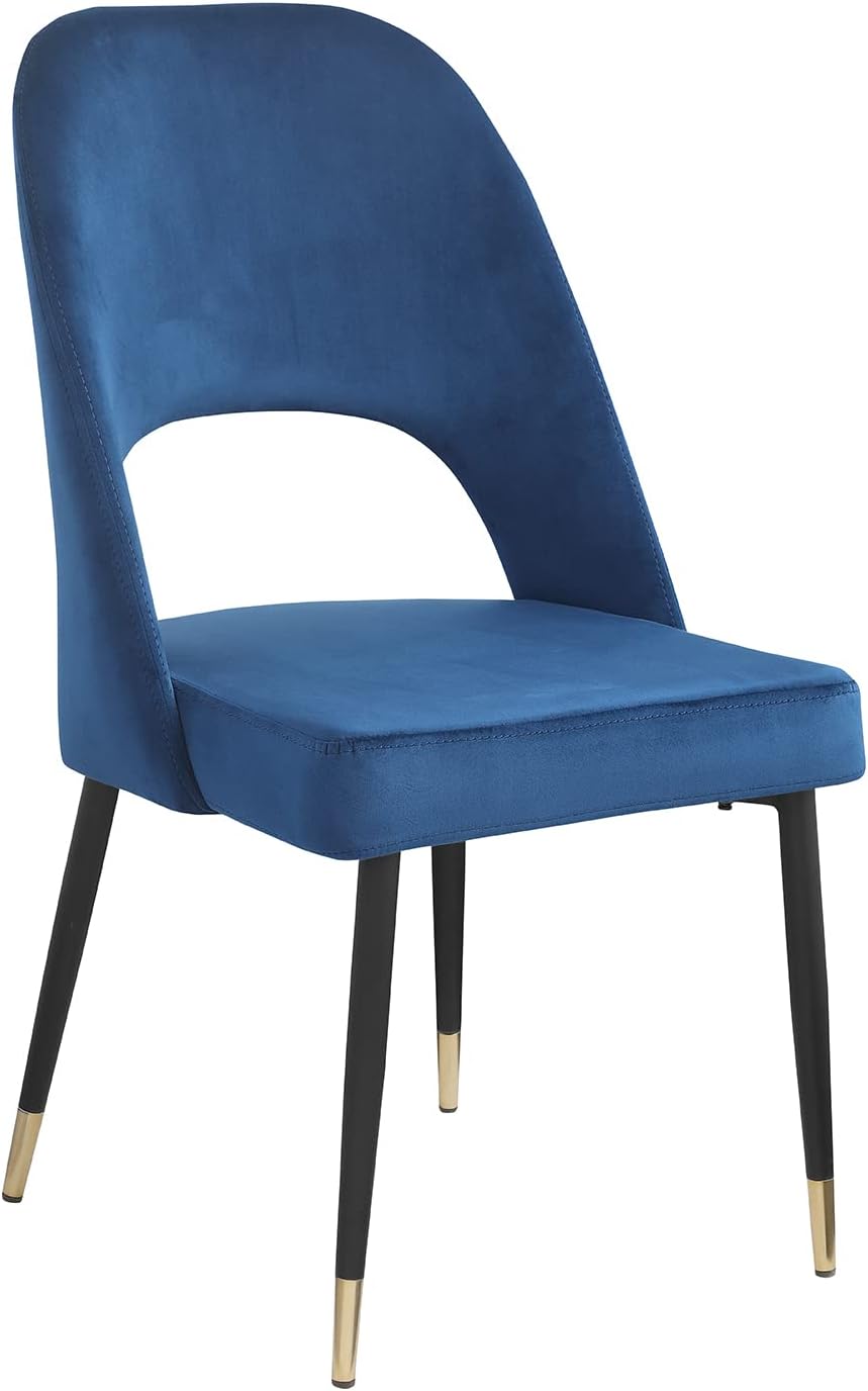 WOKER FURNITURE Sillas de comedor, patas negras con punta dorada, juego de 2 sillas modernas de terciopelo con respaldo sólido, patas de metal,