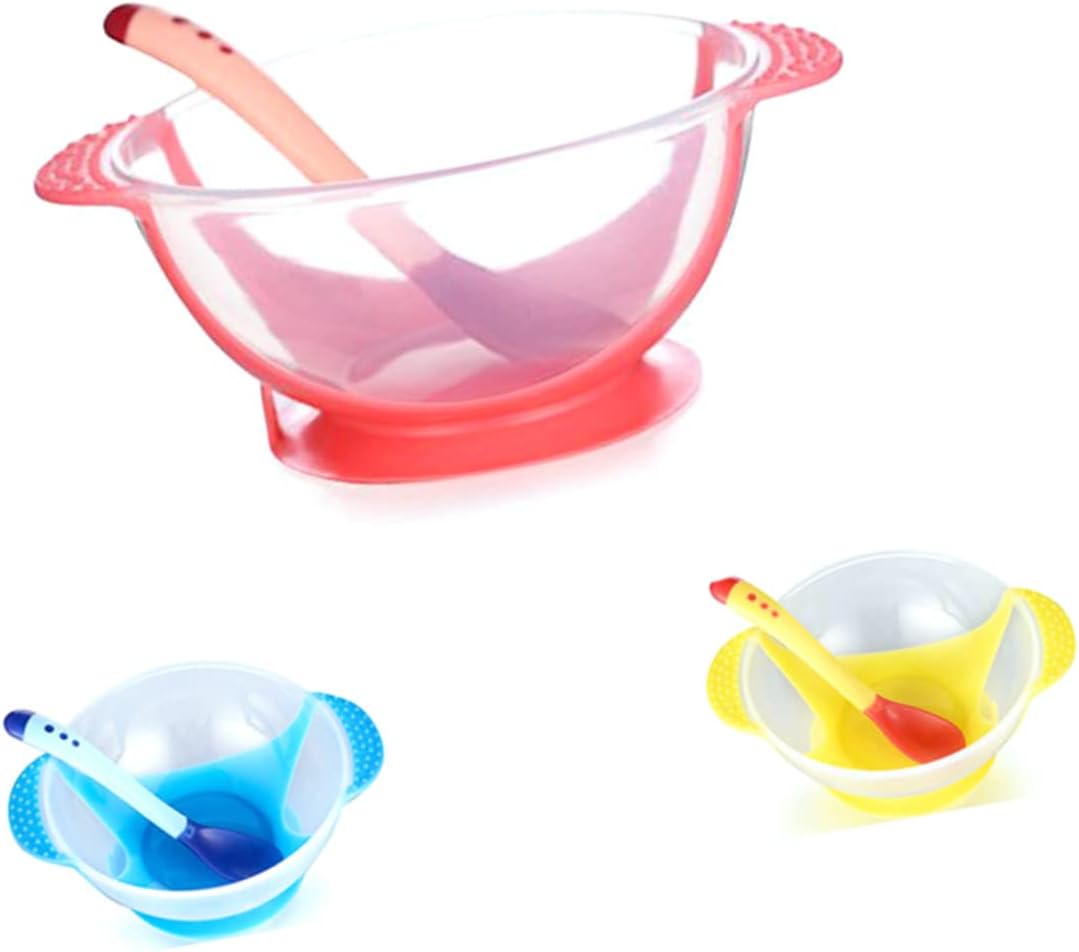 Kisangel Ventosa Vajilla Detección Temperatura Silicona Cambio De Color De Alimentación Taza Al Azar Cuchara De Succión Cubiertos Resistente Tazón