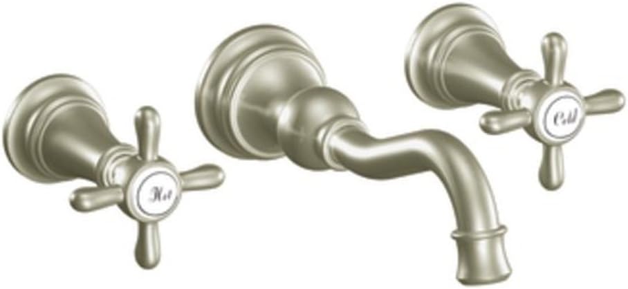 Moen TS42112BN-9700 Weymouth – Grifo de baño de dos manijas de arco alto con válvula, níquel cepillado