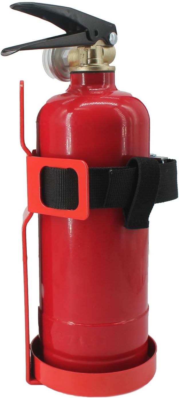 Soporte para extintor de incendios, soporte de metal montado en la pared, compatible con extintores de incendios de 2.5 libras, capa de polvo rojo