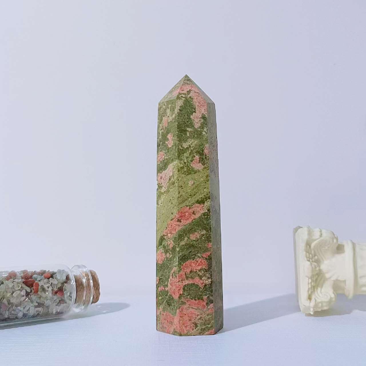 LAIDANLA Unakite – Varitas de cristales curativos de 3.5 a 4 pulgadas, varita de energía natural de Reiki, piedra de obelisco de punta hexagonal,