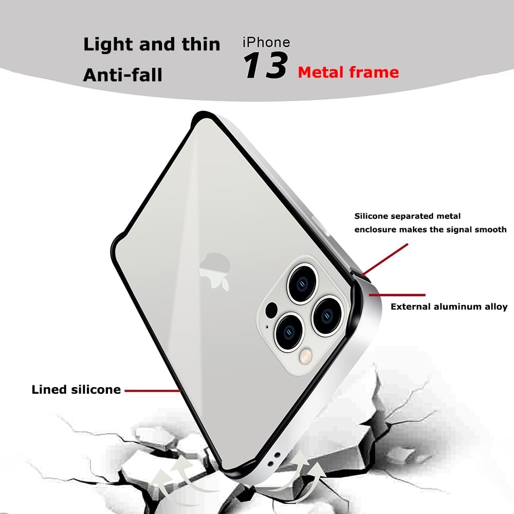Carcasa rígida delgada con marco de aluminio para iPhone15 Pro, armadura de marco de metal con protección interior suave, protección de borde