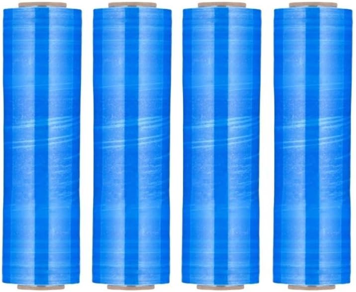 PSBM – Rollo de película elástica azul, paquete de 4, 18 pulgadas x 1500 pies, calibre 80, rollos de película elástica a mano oscuraopaca para