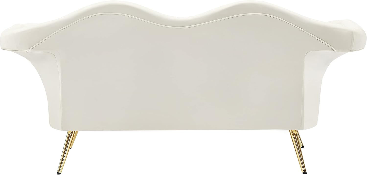 Meridian Furniture Lips Collection – Sofá biplaza tapizado de terciopelo con patas de metal dorado resistentes, color crema