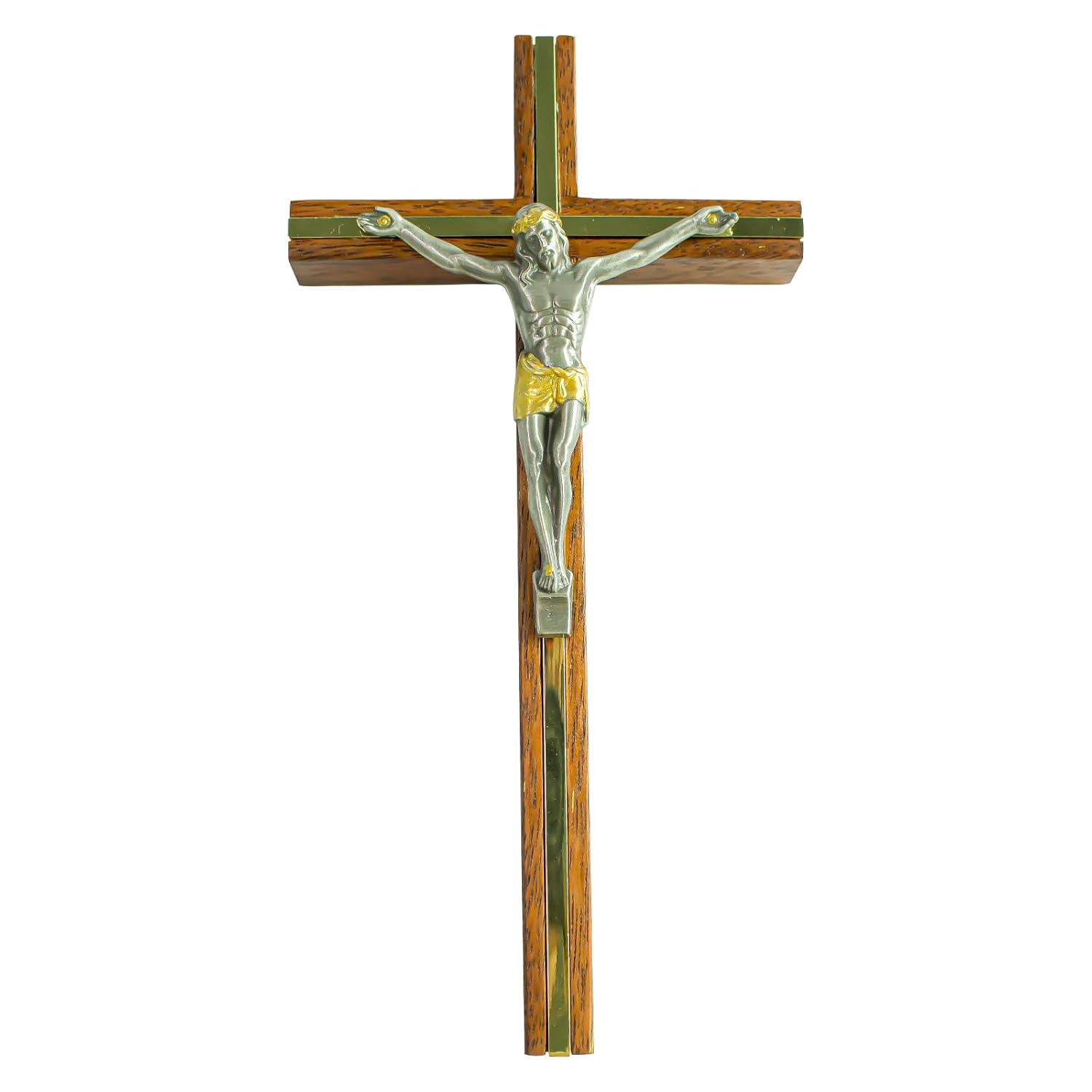 Crucifix Wall Cross, 10 Inch Wood Crucifix for Wall, with Wooden Rosary, Handmade Catholic Crosses