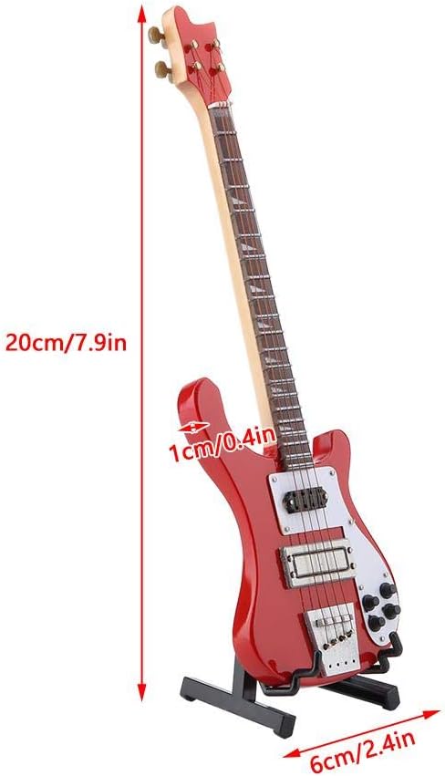 Hztyyier Guitarra miniatura de madera Mini Bass Réplica Mini modelo de instrumento musical con soporte para decoración del hogar