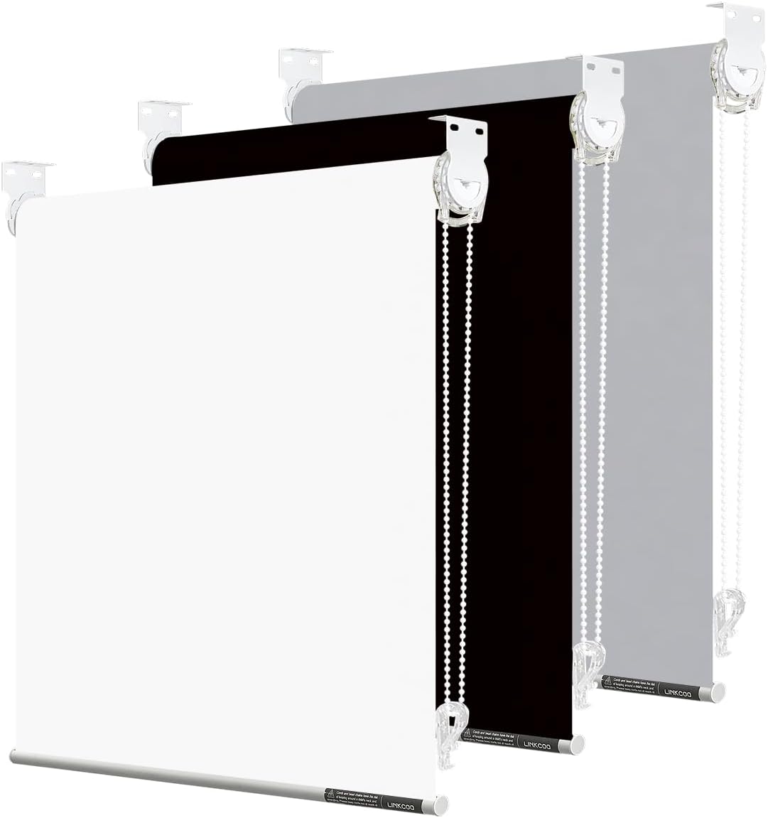 Persianas enrollables 50 % opacas, para oscurecer la habitación con tela aislante térmica, con cadena, para hogar y oficina (blanco – 56 pulgadas de