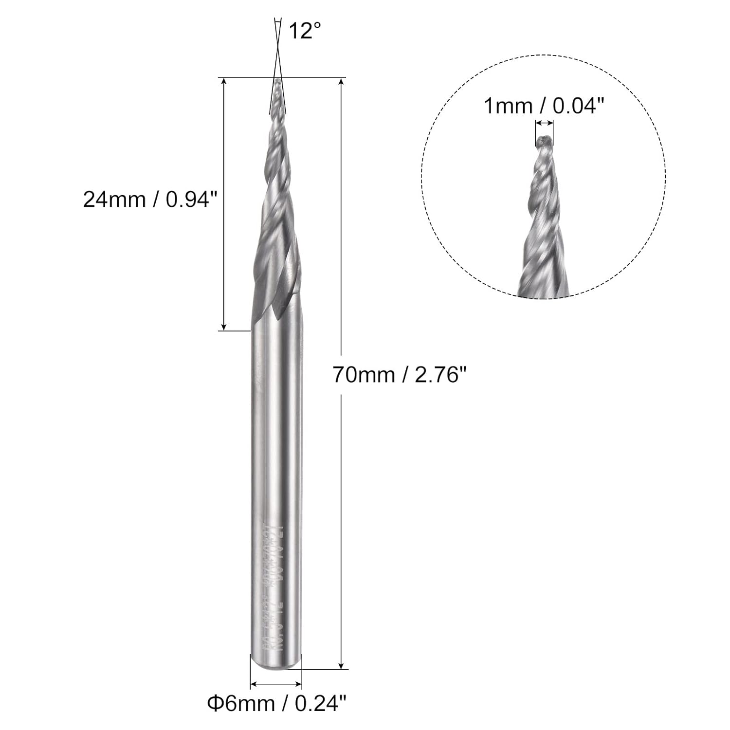 uxcell Molino de extremo de punta de bola cónica, fresado en espiral de carburo sólido sin recubrimiento de 2 flautas, radio de 0.020 in, diámetro
