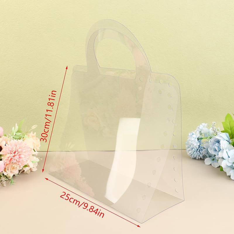 YAMSLAM Caja de flores transparente con asa Bolsas de embalaje de flores portátiles regalo Contatiner bolso de boda rosa envoltura caja de regalo de