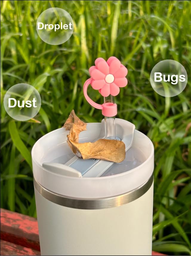 Stanley – 8 fundas para popote de silicona de 0.4 pulgadas de diámetro, para vaso Stanley de 30 y 40 onzas, tapas para popote en forma de flor y