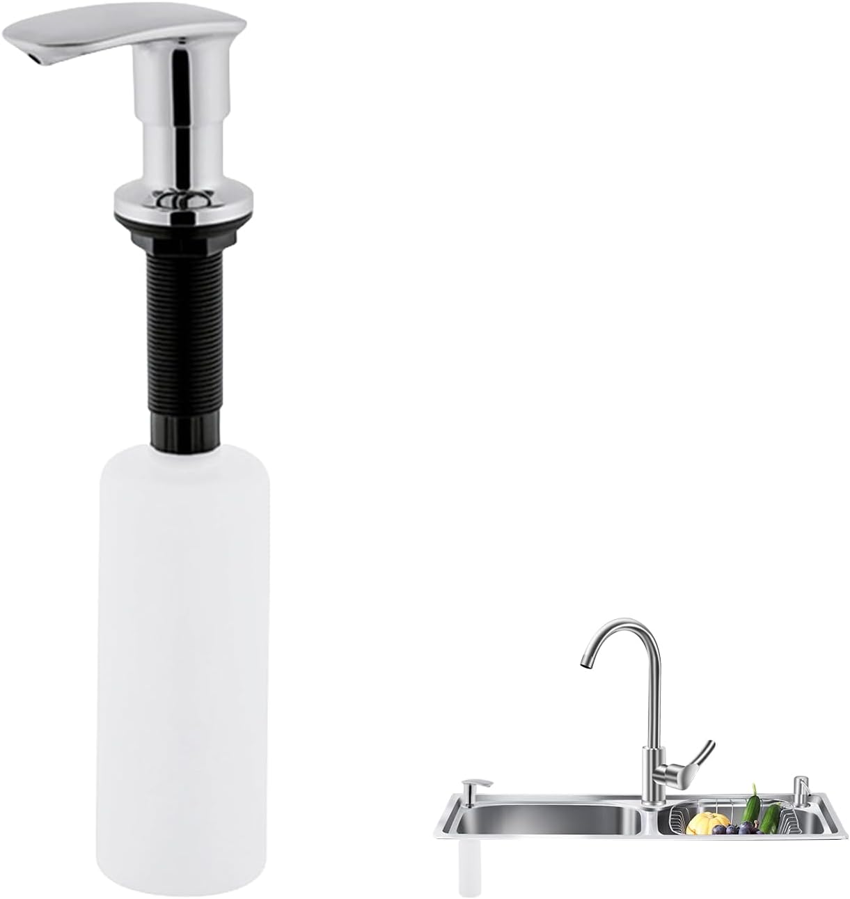 Rhitchy Dispensador de jabón para fregadero de cocina dispensador de jabón de fregadero integrado de acero inoxidable con diseño de tubo de