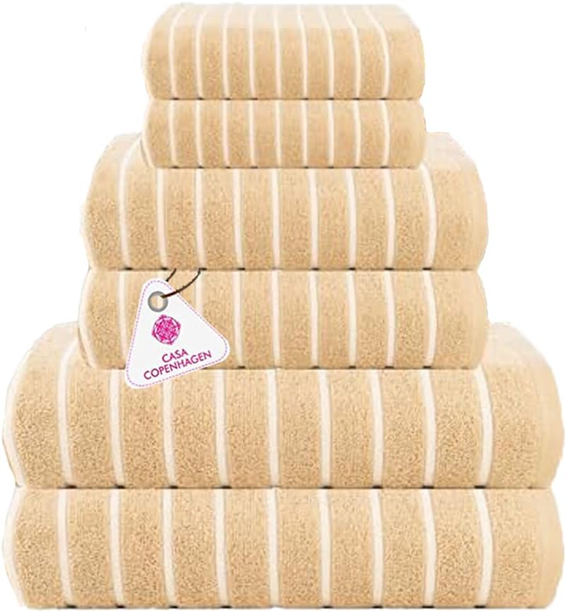 CASA COPENHAGEN Ecstatic – Juego de toallas de 6 piezas, color beige, 21.16 ozm, 2 toallas de baño, 2 toallas de mano y 2 toallas pequeñas,