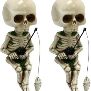 2 adornos de esqueletos de pesca para jardinería, estatua de esqueleto de pesca, figuras de resina, figuras de Halloween, estatuas de calavera de 2 adornos de esqueletos de pesca para jardinería, estatua de esqueleto de pesca, figuras de resina, figuras de Halloween, estatuas de calavera de