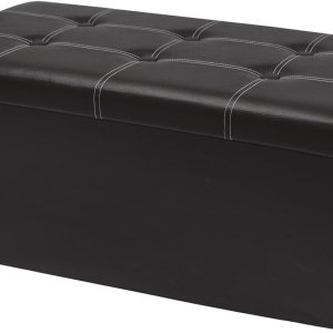 Otomana plegable de almacenamiento de 30 pulgadas, otomana de cuero sintético negro, banco de almacenamiento para dormitorio, sala de estar y Otomana plegable de almacenamiento de 30 pulgadas, otomana de cuero sintético negro, banco de almacenamiento para dormitorio, sala de estar y