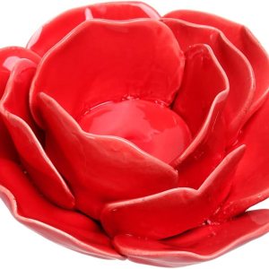 Garneck Portavelas de cerámica estilo pétalos de loto de cerámica, portavelas de té, decoración para el hogar y la mesa, color rojo loto Garneck Portavelas de cerámica estilo pétalos de loto de cerámica, portavelas de té, decoración para el hogar y la mesa, color rojo loto