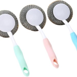 Healeved Cepillo de acero inoxidable para fregador, cepillo de metal para platos, olla y platos, limpiador de utensilios de cocina con mango largo, Healeved Cepillo de acero inoxidable para fregador, cepillo de metal para platos, olla y platos, limpiador de utensilios de cocina con mango largo,