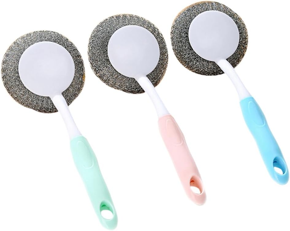 Healeved Cepillo de acero inoxidable para fregador, cepillo de metal para platos, olla y platos, limpiador de utensilios de cocina con mango largo,