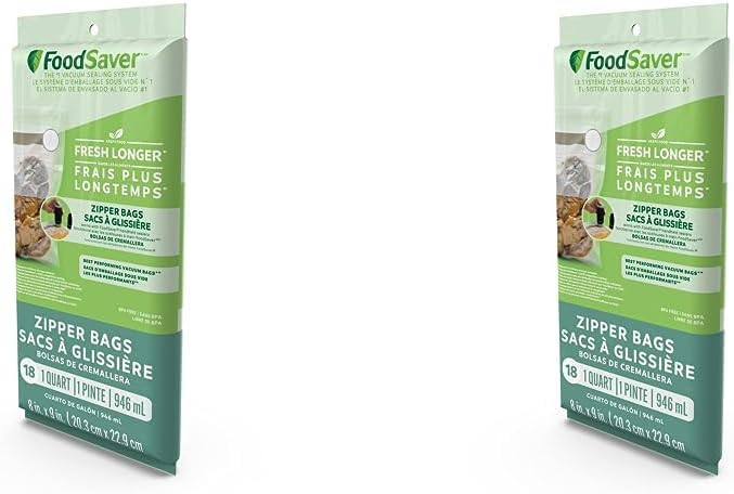 FoodSaver Bolsas con cremallera al vacío de construcción multicapa sin BPA de 1 cuarto de galón, 18 unidades (paquete de 2)