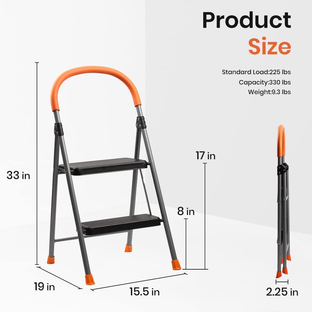 Escalera de 2 escalones, taburete plegable de metal para adultos, escalera plegable de acero portátil para servicio pesado, pedal ancho