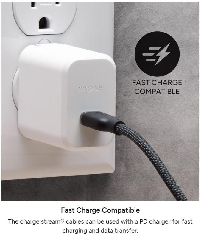 mophie Cable de silicona Charge Stream USB-C a Lightning de 3.3 ft3 pies, reforzado Enduraflex, carga rápida de 30 W, diseño ultraduradero y flexible