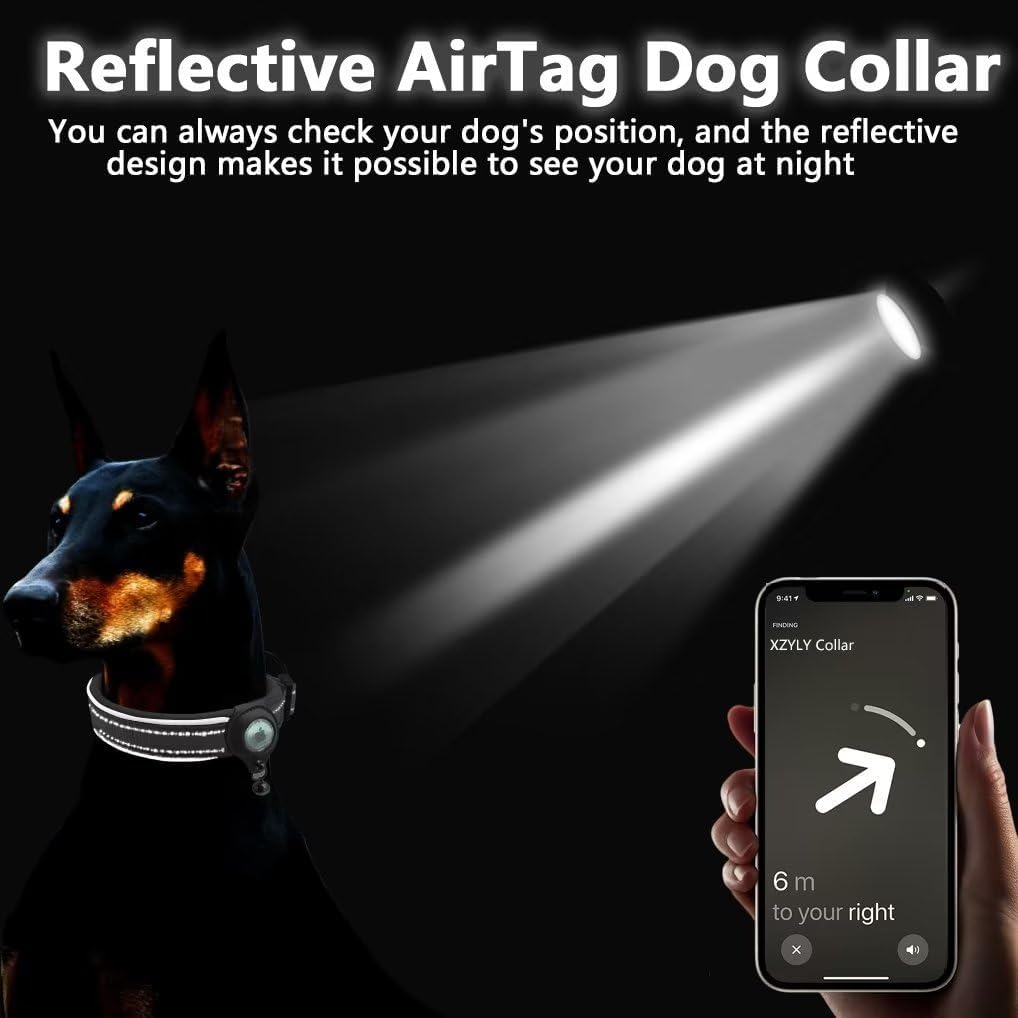Airtag – Collar de perro azul Air Tag para mujer, collar reflectante para macho, cómodo, duradero, resistente, con funda para Airtag, lindo collar