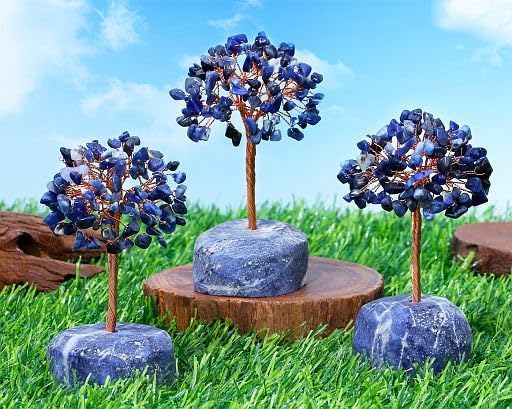 YATOJUZI Árbol de cristales de sodalita azul, base de piedras preciosas naturales, alambre de cobre, árbol de la vida para energía positiva, Reiki,